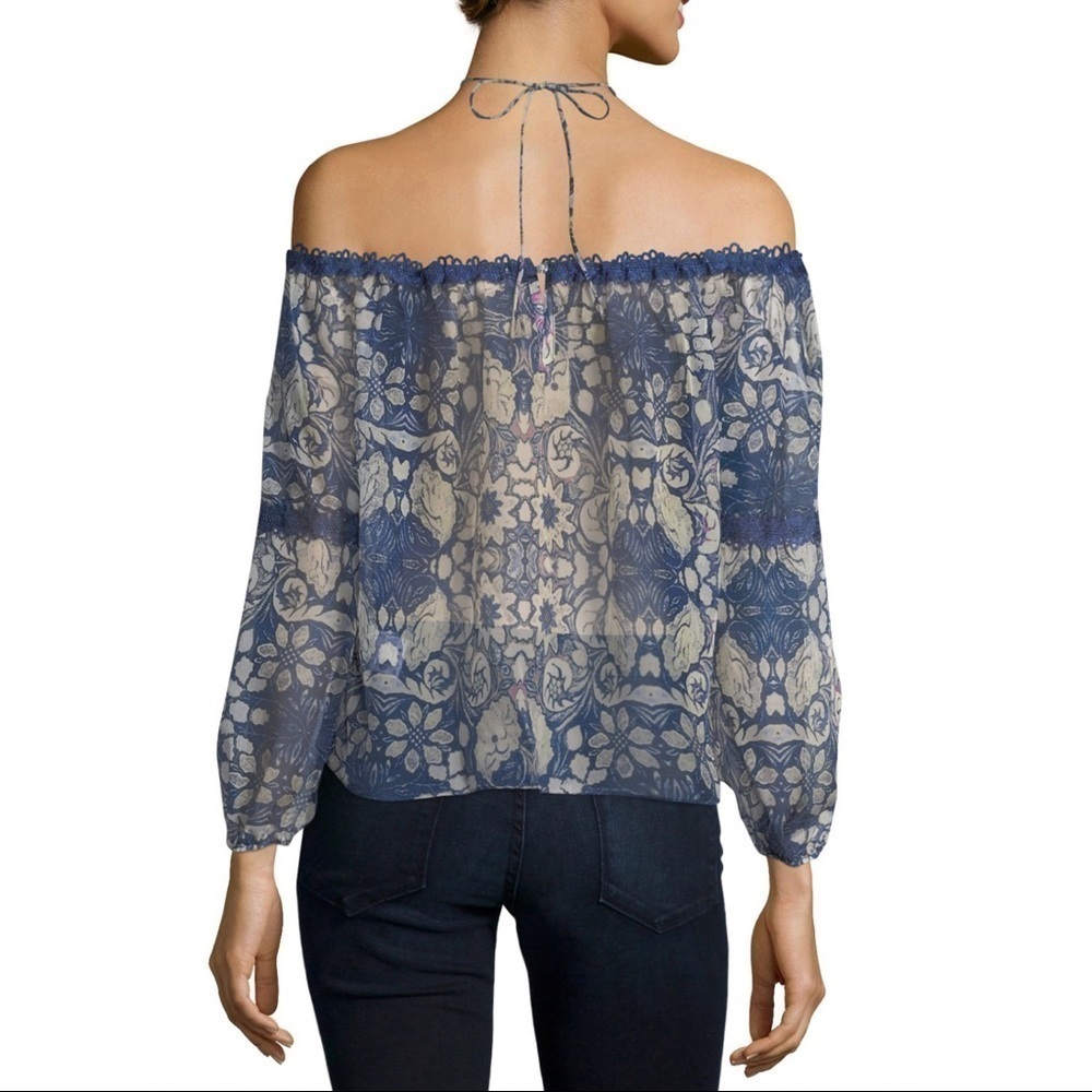 Foxiedox Floral Chiffon Off the Shoulder Blouse S - Picture 2 of 15